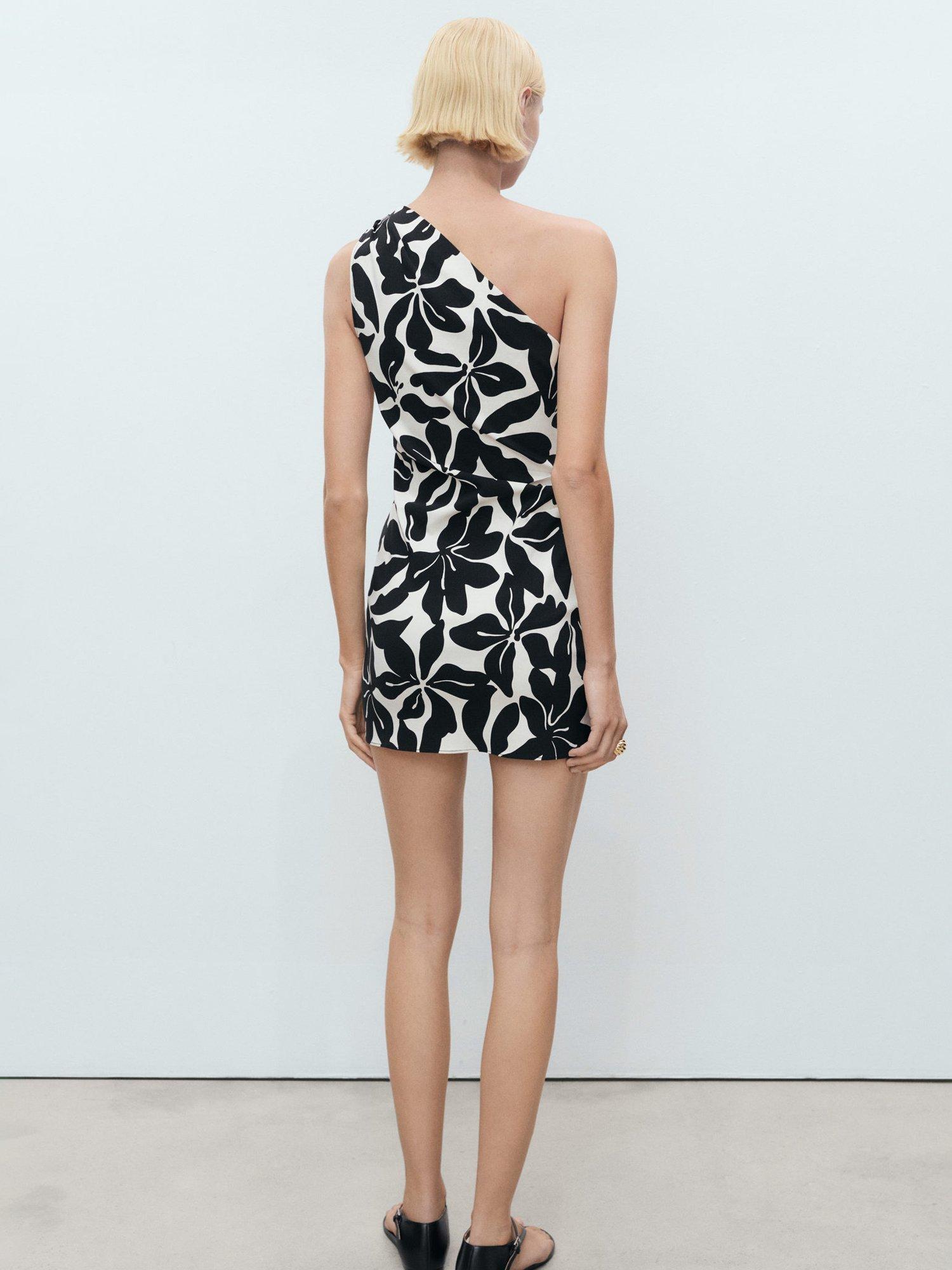 Product image 3 of 7, which shows Mango Knot Floral One Shoulder Mini Dress, Black, 10