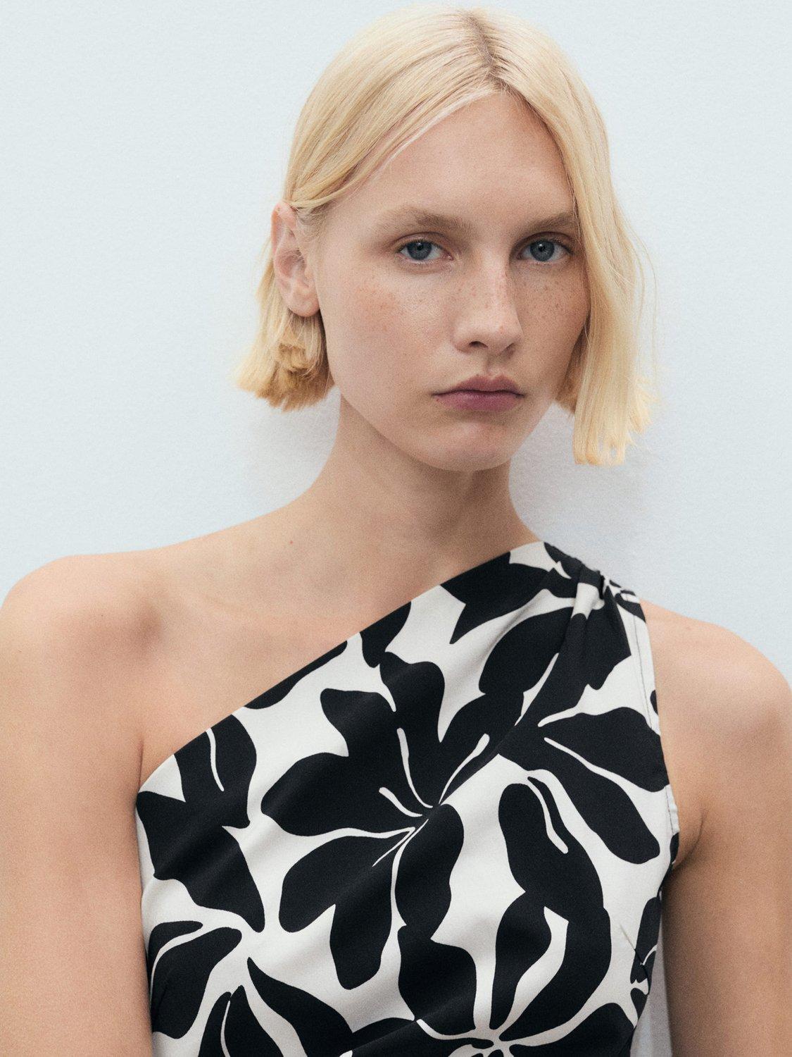 Product image 4 of 7, which shows Mango Knot Floral One Shoulder Mini Dress, Black, 10