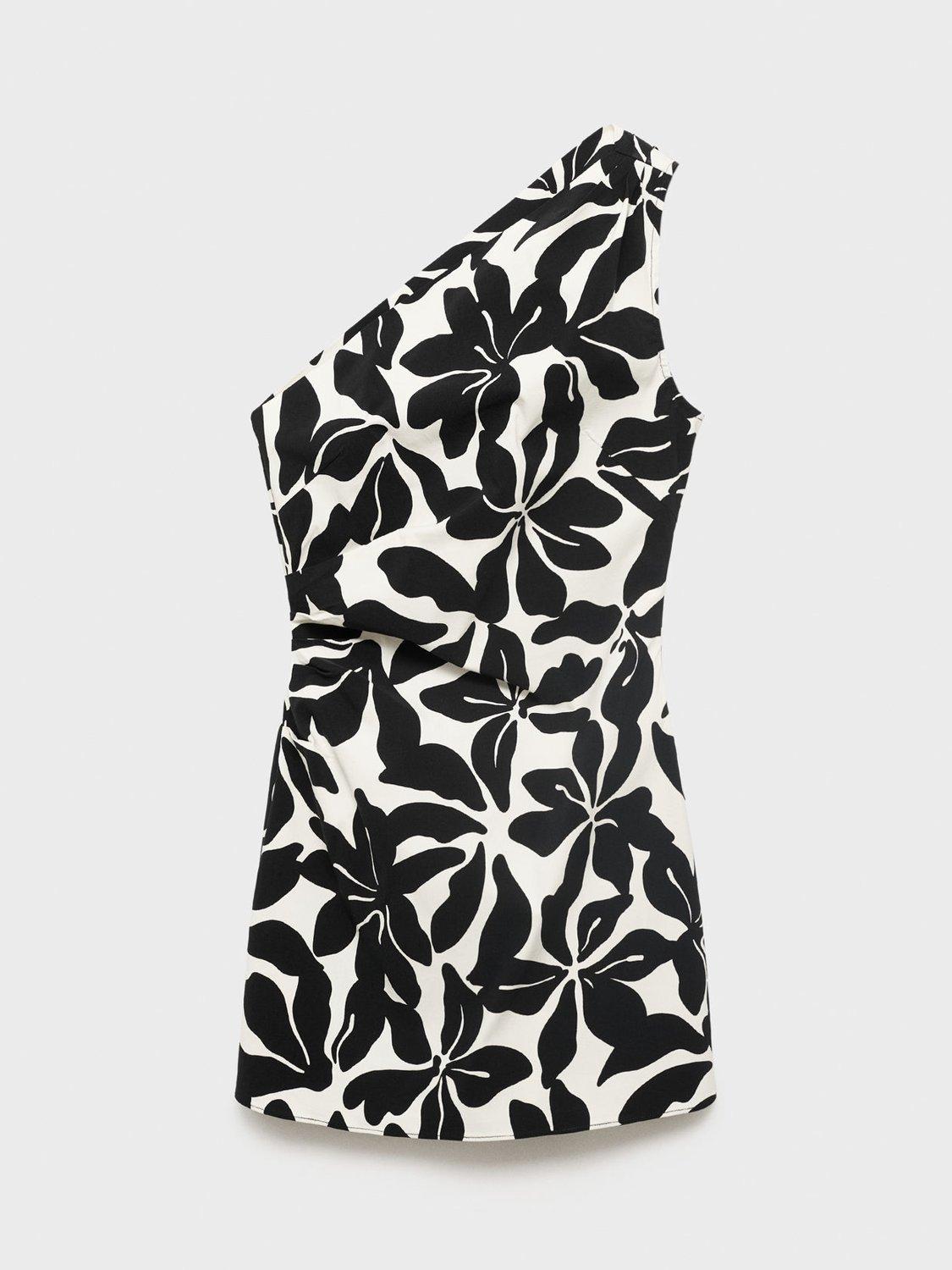 Product image 6 of 7, which shows Mango Knot Floral One Shoulder Mini Dress, Black, 10