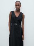 Mango Laura Flared Pure Linen Dress, Black