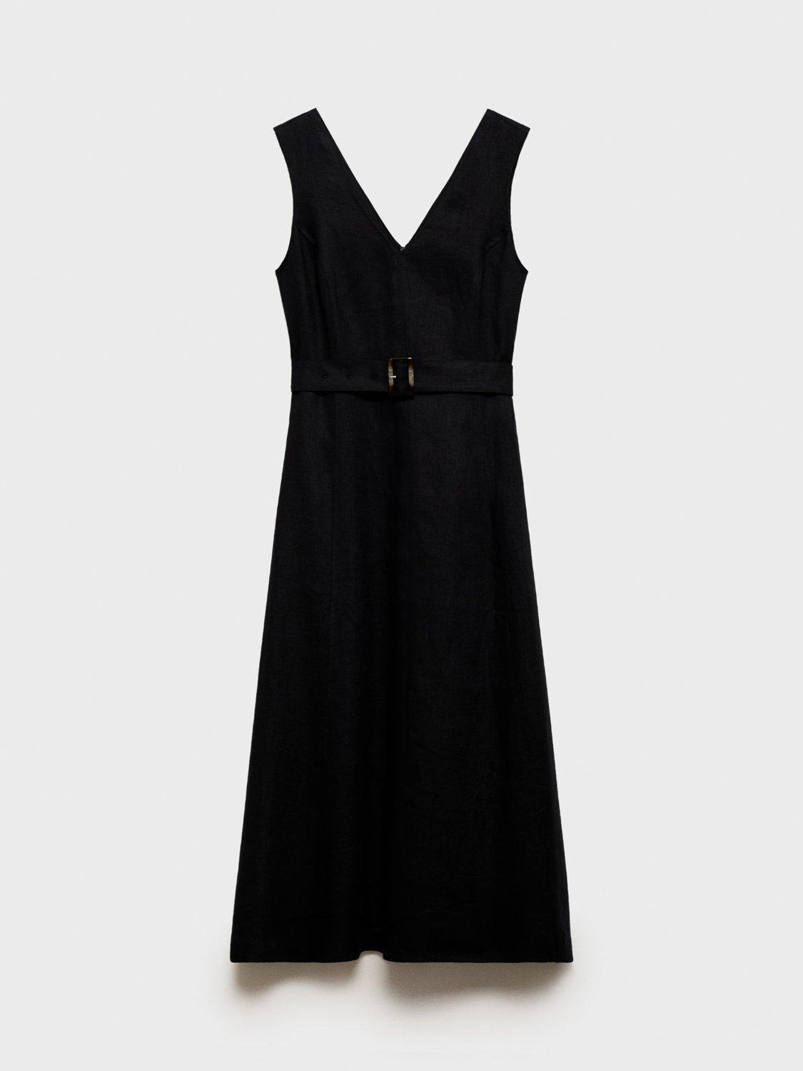 Product image 3 of 7, which shows Mango Laura Flared Pure Linen Dress, Black, 10