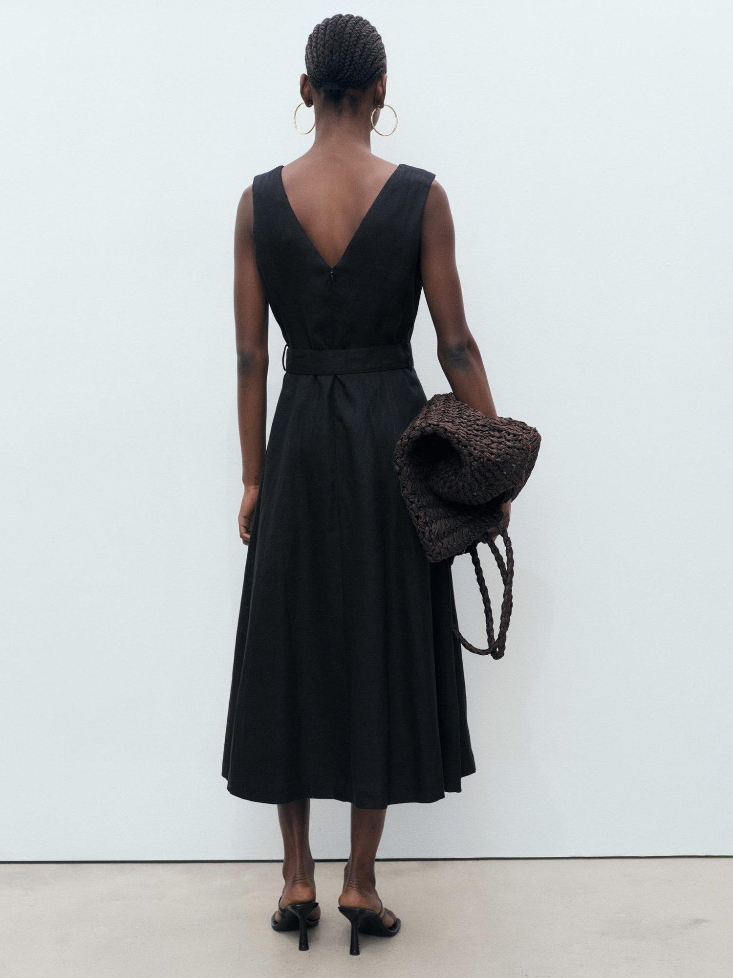 Product image 4 of 7, which shows Mango Laura Flared Pure Linen Dress, Black, 10