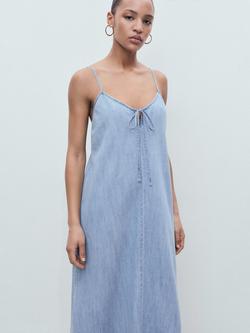 Mango Leo Strappy Denim Dress, Mid Blue, Mid Blue