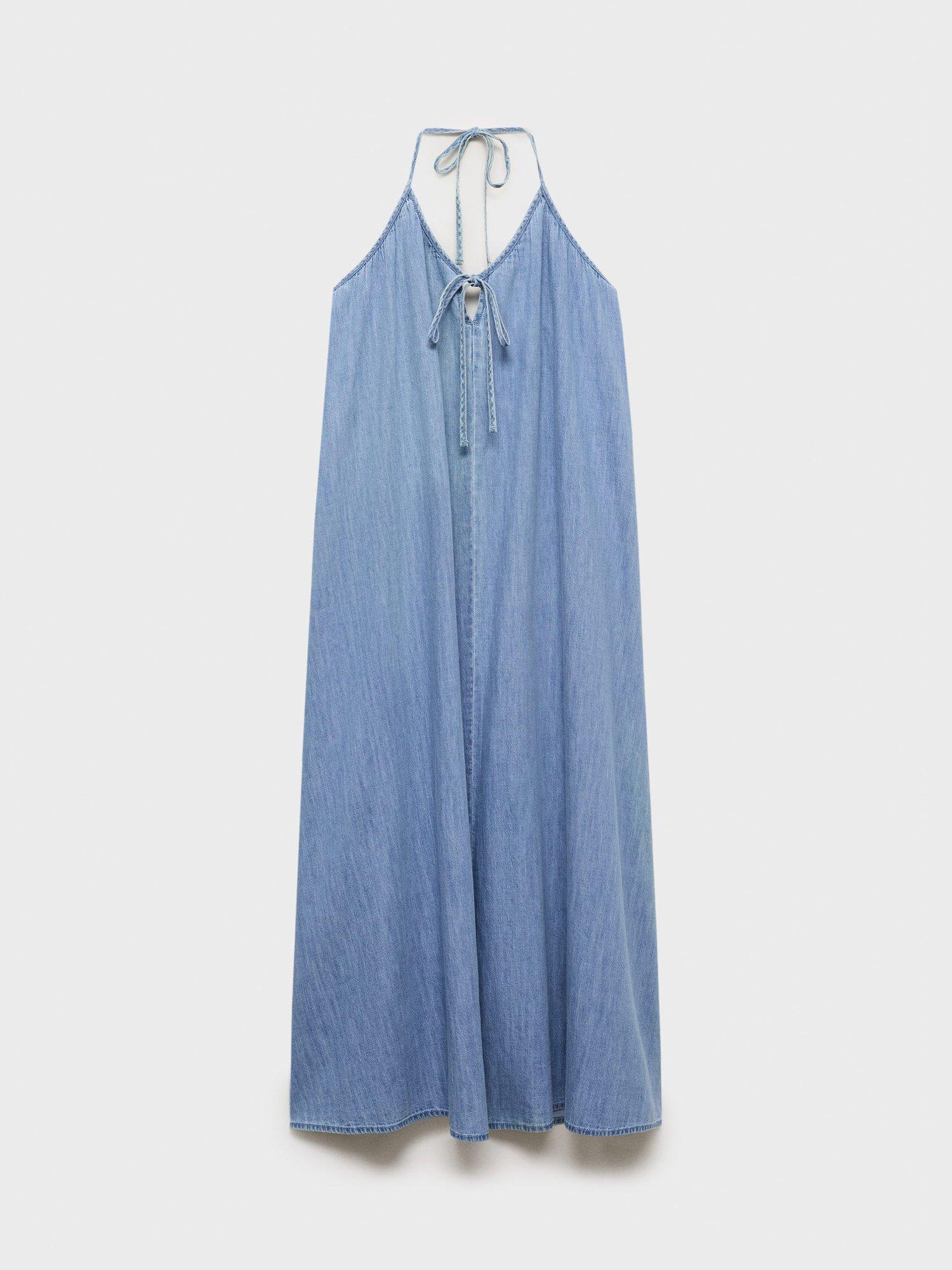 Product image 3 of 8, which shows Mango Leo Strappy Denim Dress, Mid Blue, 10