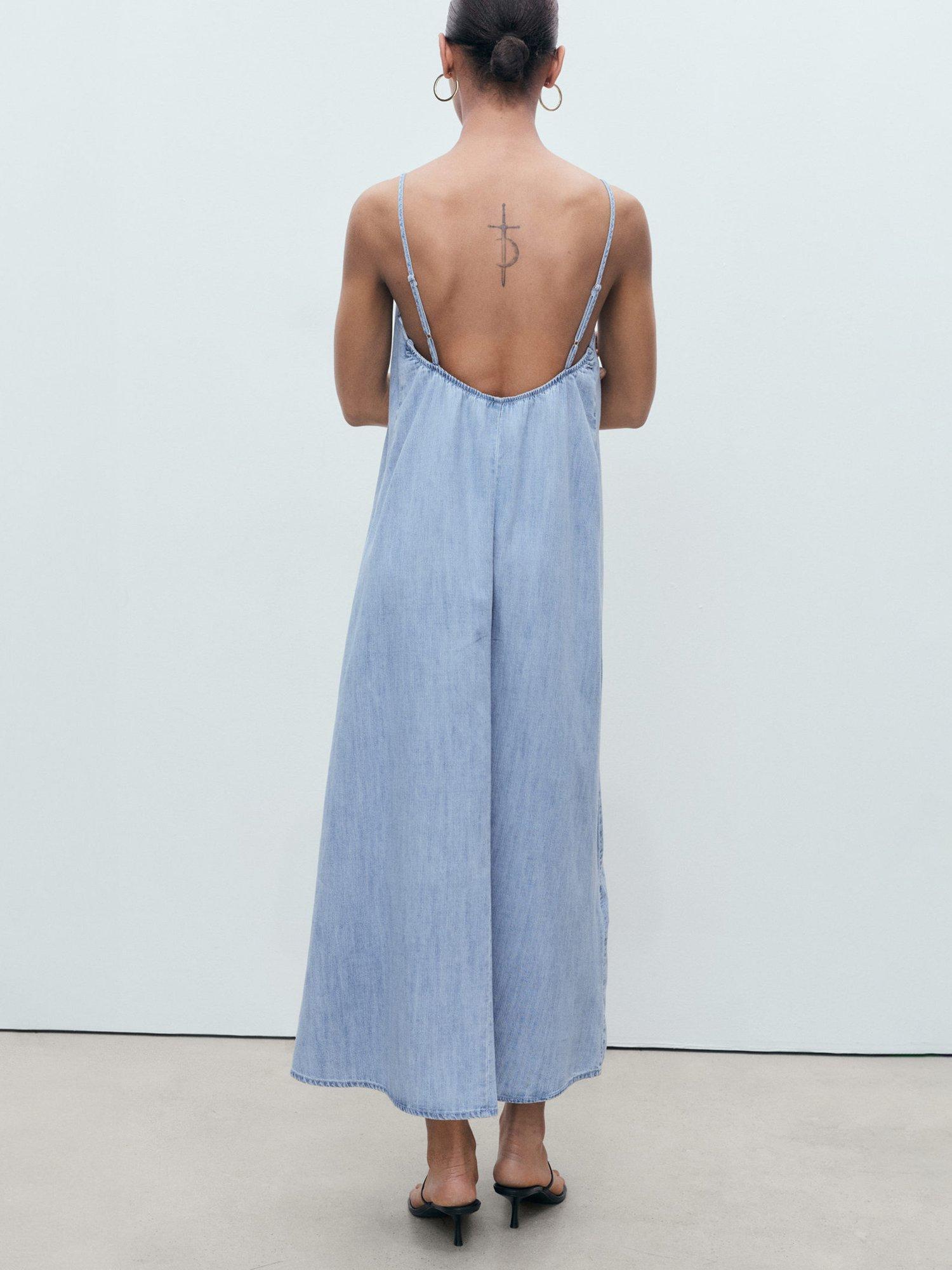 Product image 4 of 8, which shows Mango Leo Strappy Denim Dress, Mid Blue, 10