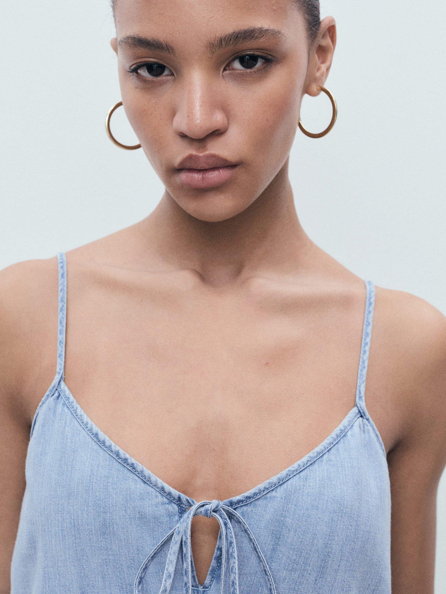 Product image 6 of 8, which shows Mango Leo Strappy Denim Dress, Mid Blue, 10