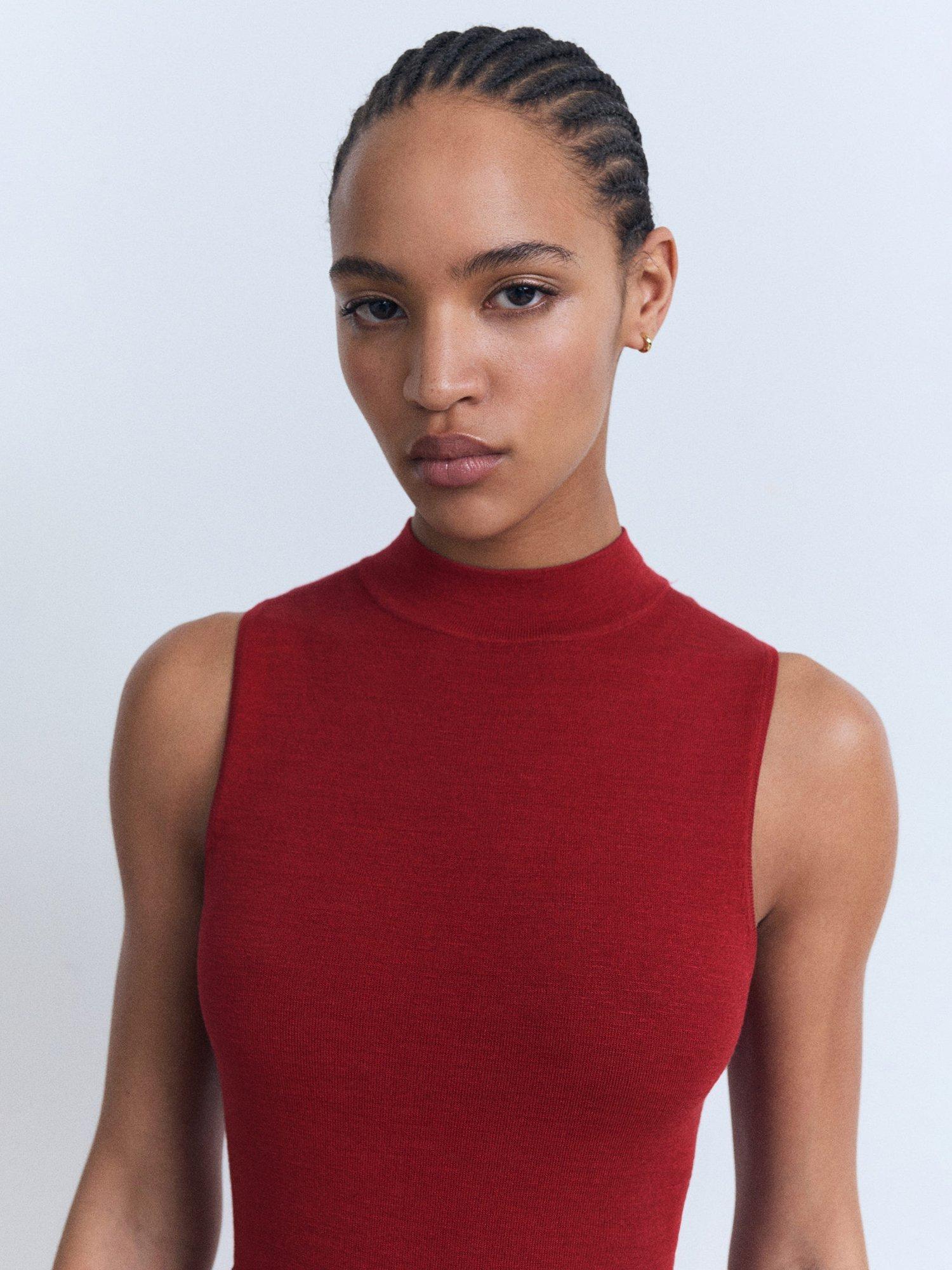 Product image 6 of 8, which shows Mango Lucrecia Knit Sleeveless Dress, Red, 12