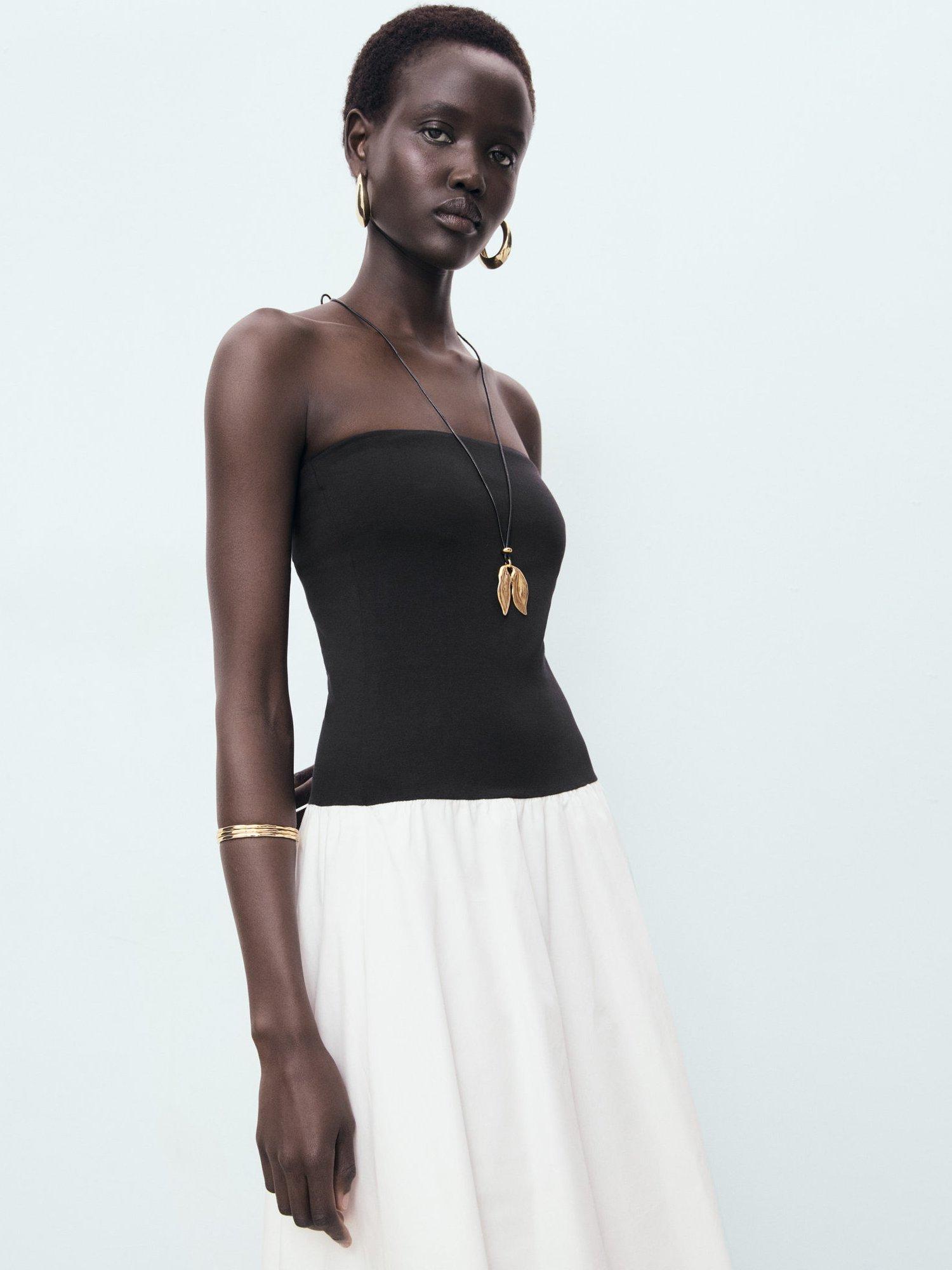 Product image 1 of 7, which shows Mango Luigi Cotton Blend Balloon Effect Strapless Dress, Black, 10