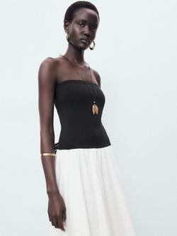 Mango Luigi Cotton Blend Balloon Effect Strapless Dress, Black, Black