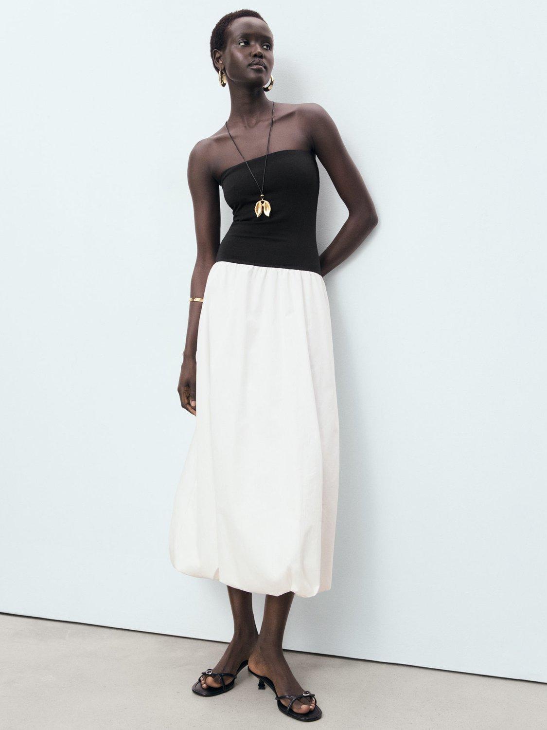 Product image 2 of 7, which shows Mango Luigi Cotton Blend Balloon Effect Strapless Dress, Black, 10