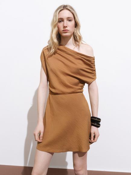 Mango Marini Drape Mini Dress, Medium Orange, Medium Orange
