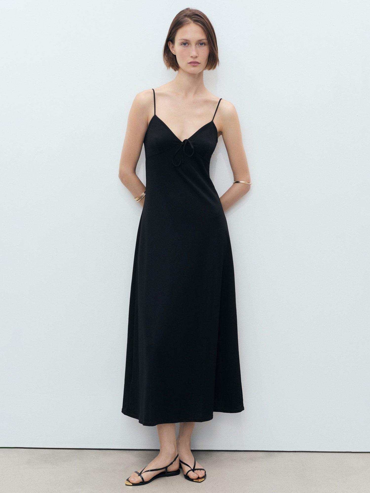 Mango Mario Bow Neck Strappy Dress, Black