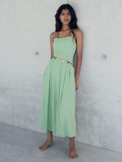 Mango Minty Pleated Midi Dress, Green, Green
