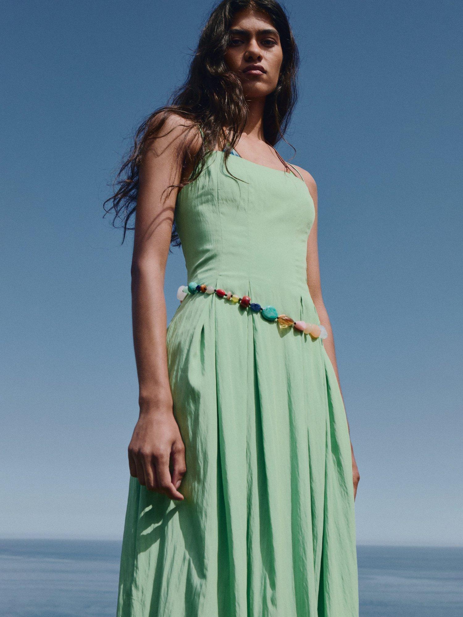 Product image 2 of 6, which shows Mango Minty Pleated Midi Dress, Green, 10