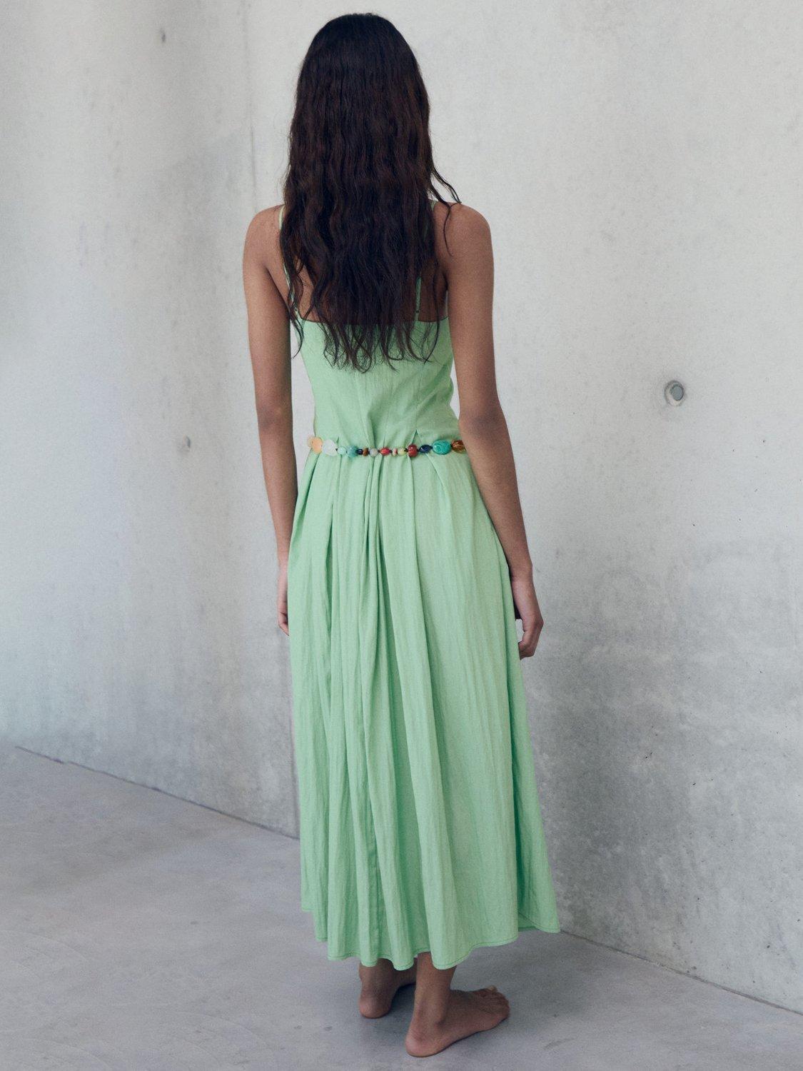 Product image 4 of 6, which shows Mango Minty Pleated Midi Dress, Green, 10