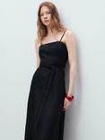 Mango Nickie Bow Waist Pure Linen Dress, Black