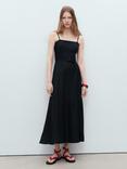 Mango Nickie Bow Waist Pure Linen Dress, Black