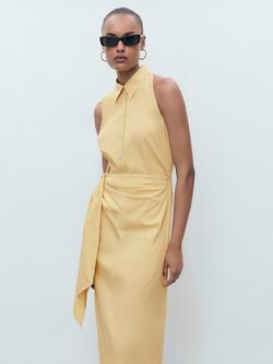 Mango Nurah-H Knotted Sleeveless Cotton Blend Shirt Dress, Medium Brown