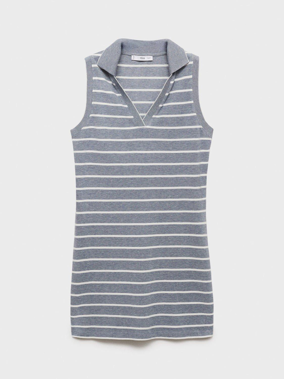Product image 3 of 7, which shows Mango Pola-H Sleeveless Cotton Polo Mini Dress, Medium Blue, 10