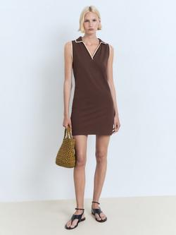Mango Pola-H Sleeveless V-Neck Cotton Polo Mini Dress - view 2, Dark Brown
