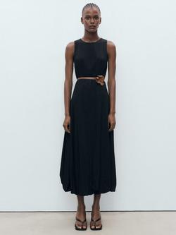 Mango Pumpkin Bubble Hem Midi Dress, Black, Black