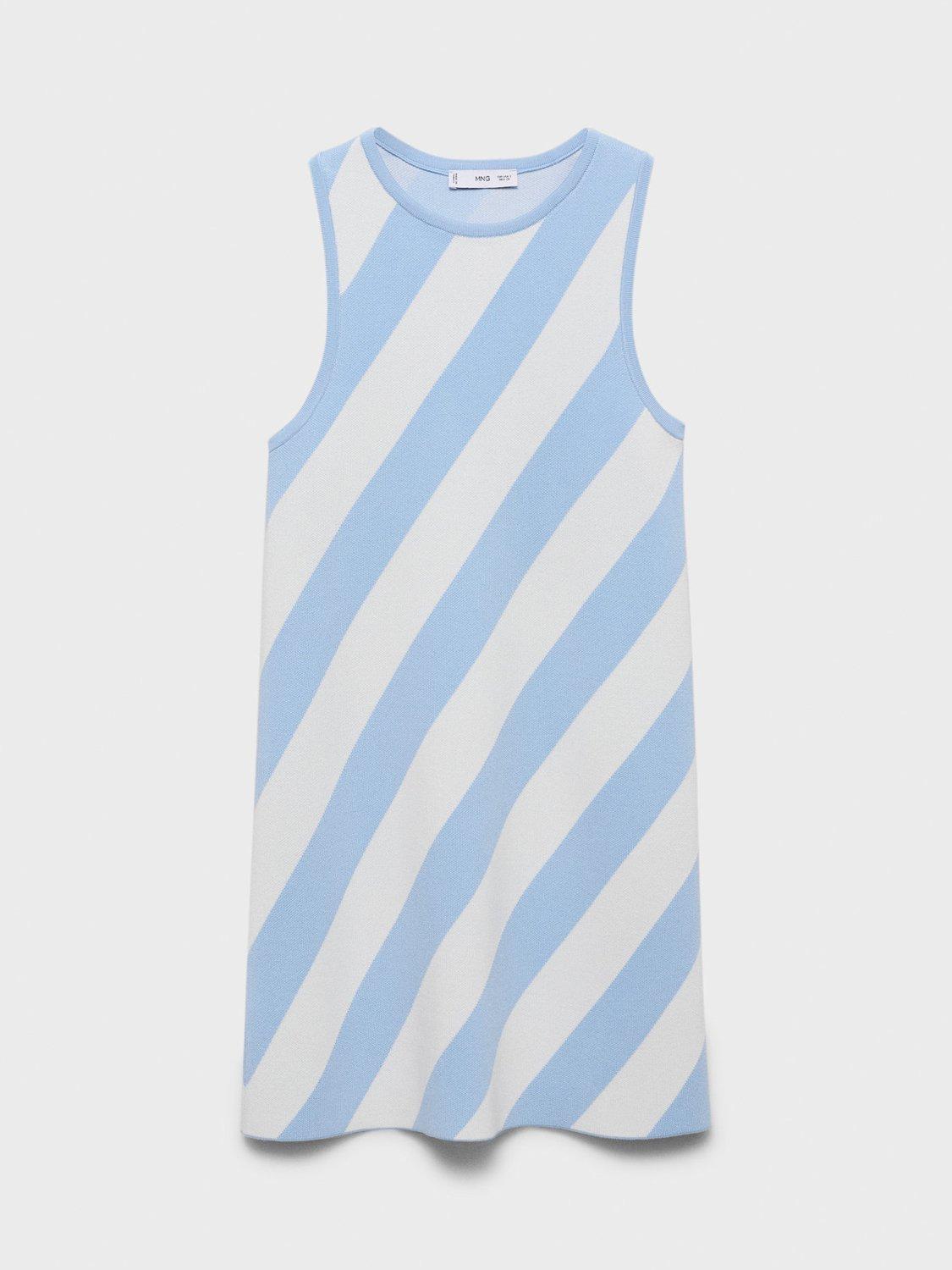 Product image 3 of 8, which shows Mango Rallado Diagonal Stripe Sleeveless Mini Dress, Pastel Blue, 10