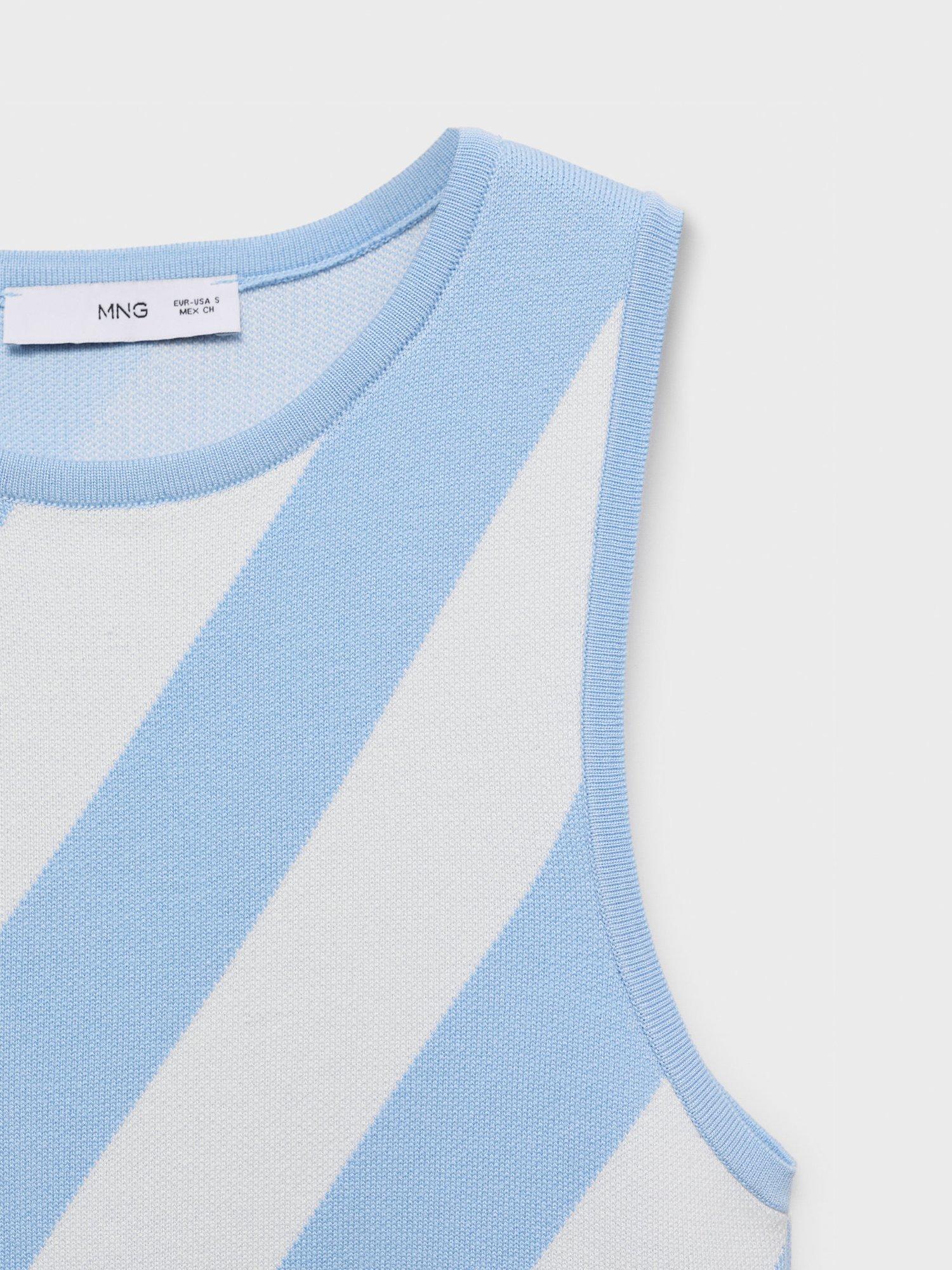 Product image 8 of 8, which shows Mango Rallado Diagonal Stripe Sleeveless Mini Dress, Pastel Blue, 10