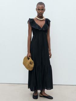 Mango Ramona Ruffle Neck Dress, Black - view 2, Black