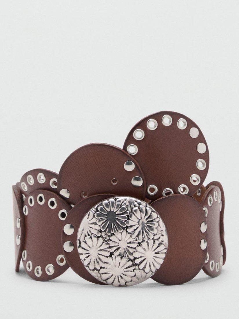 Product image 1 of 4, which shows Mango Marina Disc Leather Belt, Brown, M