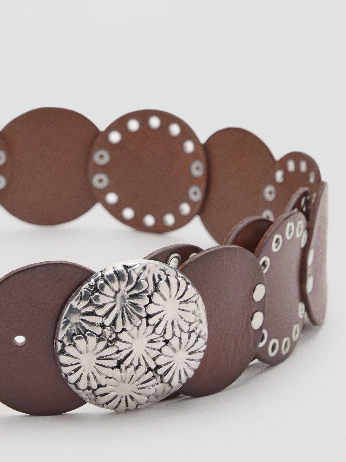 Product image 2 of 4, which shows Mango Marina Disc Leather Belt, Brown, M