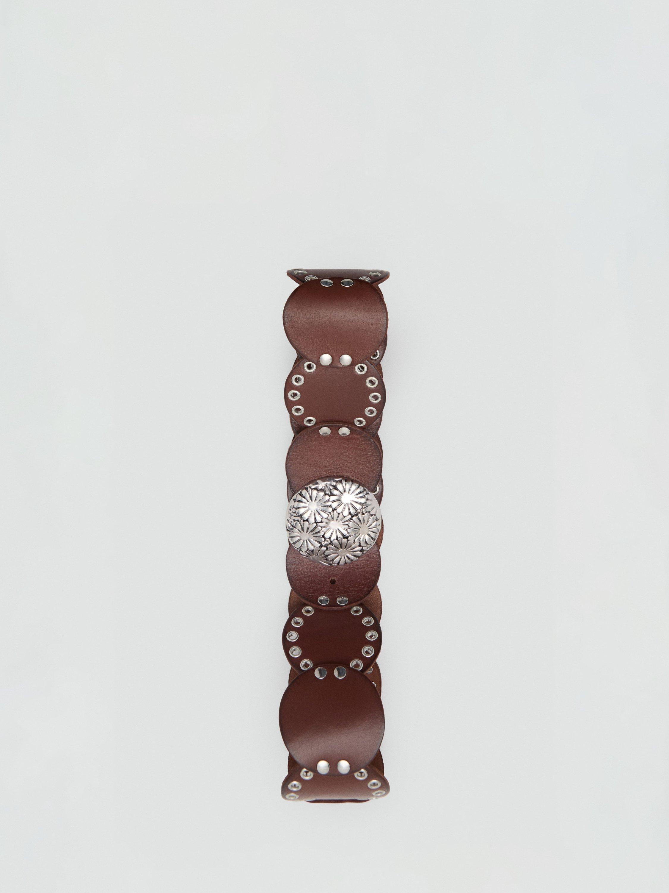 Product image 4 of 4, which shows Mango Marina Disc Leather Belt, Brown, M