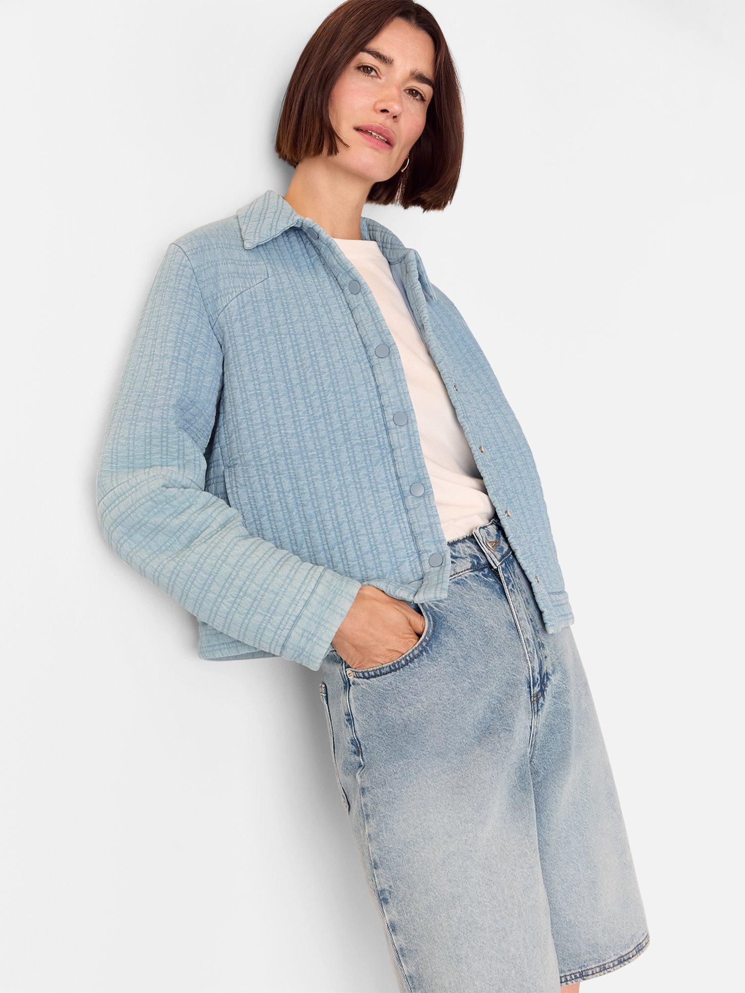 Product image 1 of 5, which shows Whistles Quilted Cotton Chambray Jacket, Pale Blue, 6