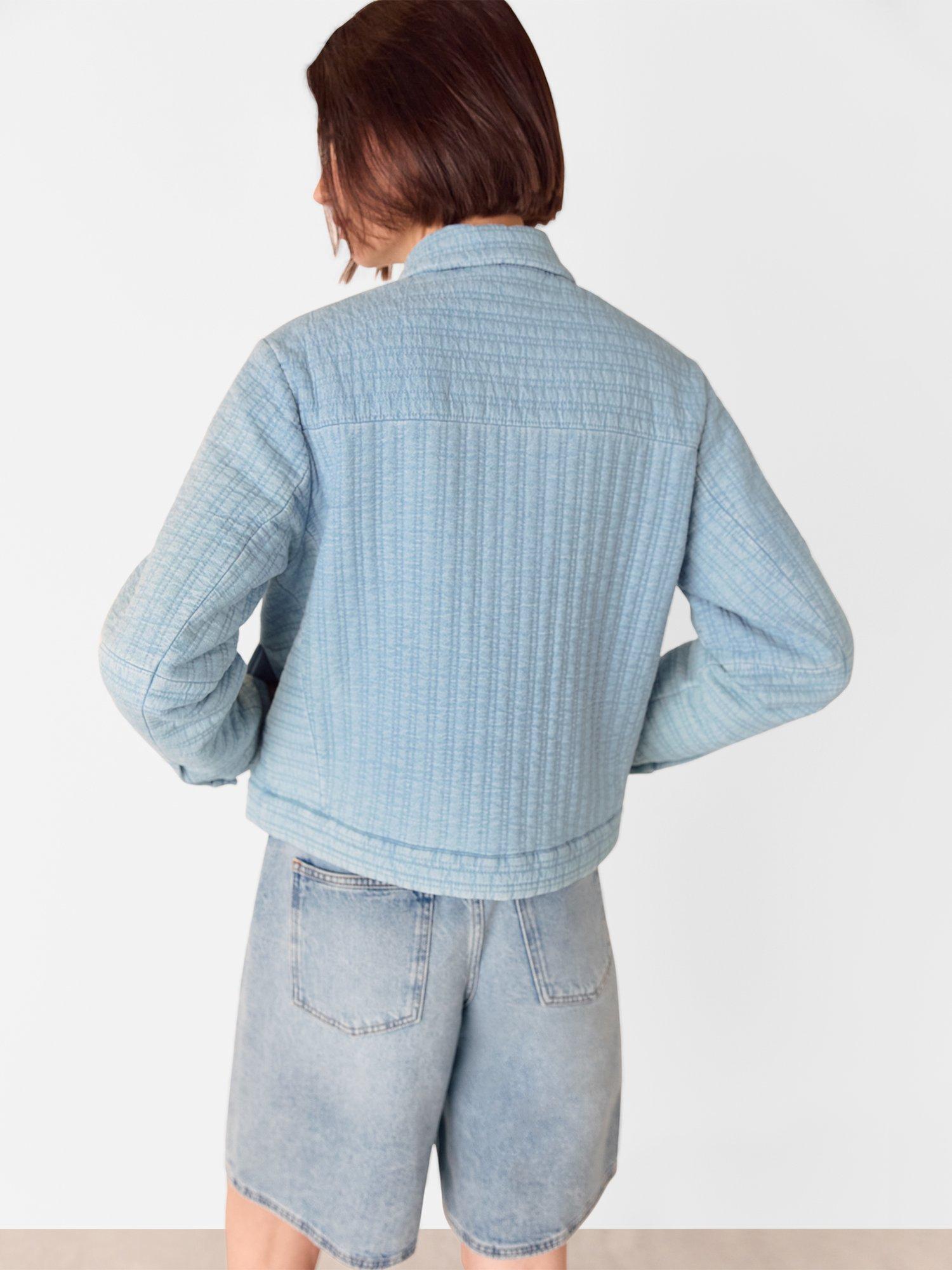 Product image 2 of 5, which shows Whistles Quilted Cotton Chambray Jacket, Pale Blue, 6