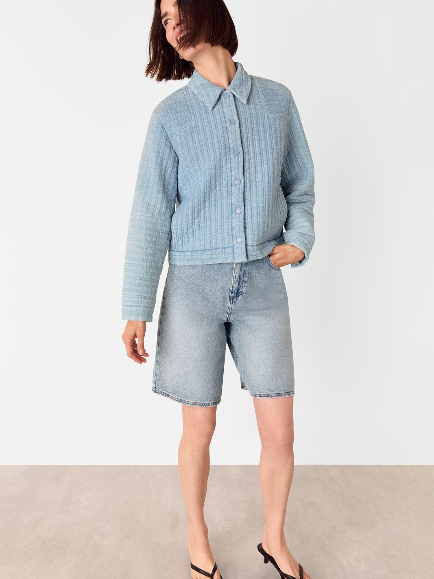 Product image 4 of 5, which shows Whistles Quilted Cotton Chambray Jacket, Pale Blue, 6