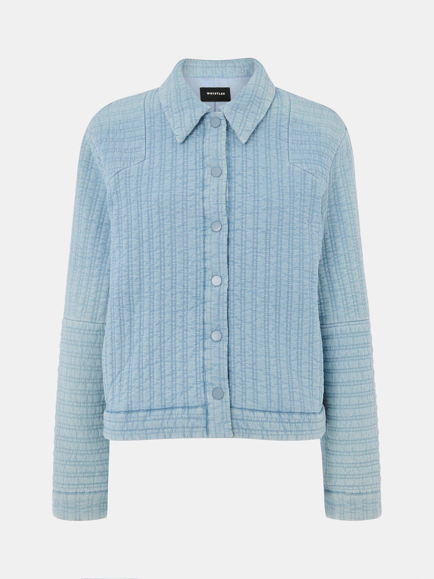 Product image 5 of 5, which shows Whistles Quilted Cotton Chambray Jacket, Pale Blue, 6