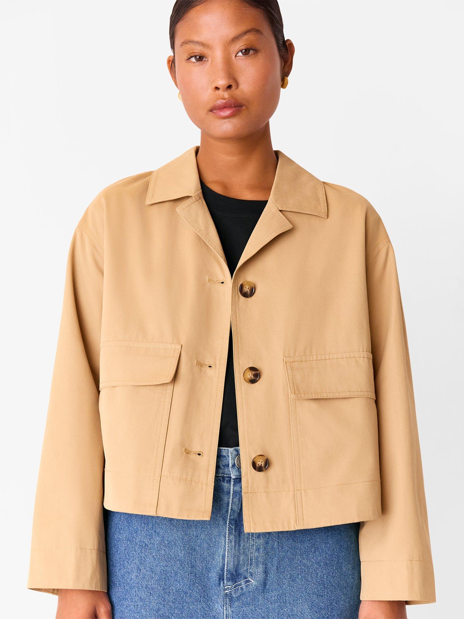 Product image 1 of 5, which shows Whistles Petite Short Trench Jacket, Neutral, 6