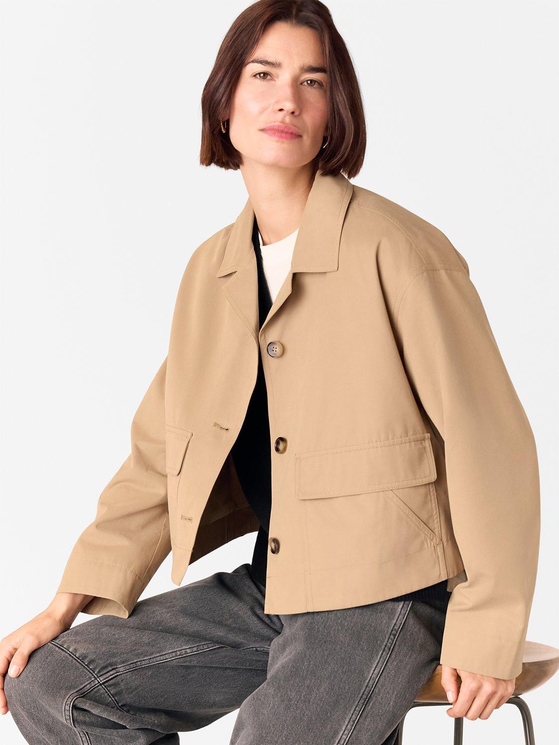 Product image 1 of 5, which shows Whistles Short Cotton Blend Crop Buttoned Trench Coat, Neutral, 6