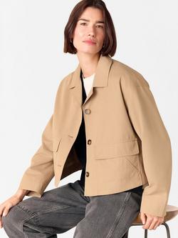 Whistles Short Cotton Blend Crop Buttoned Trench Coat, Neutral