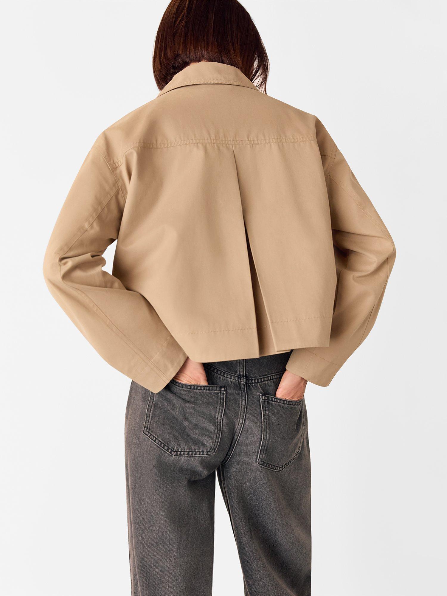 Product image 2 of 5, which shows Whistles Short Cotton Blend Crop Buttoned Trench Coat, Neutral, 6