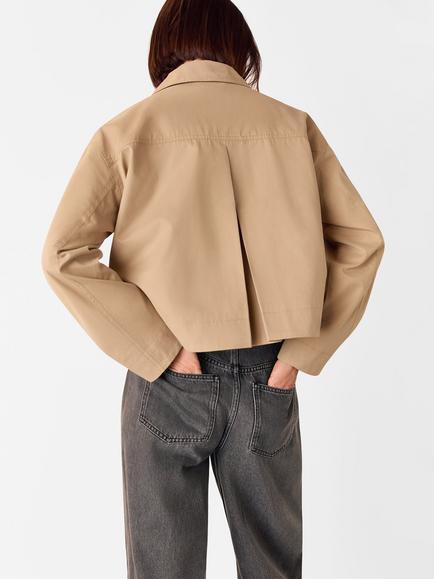 Whistles Short Cotton Blend Crop Buttoned Trench Coat - view 2, Neutral