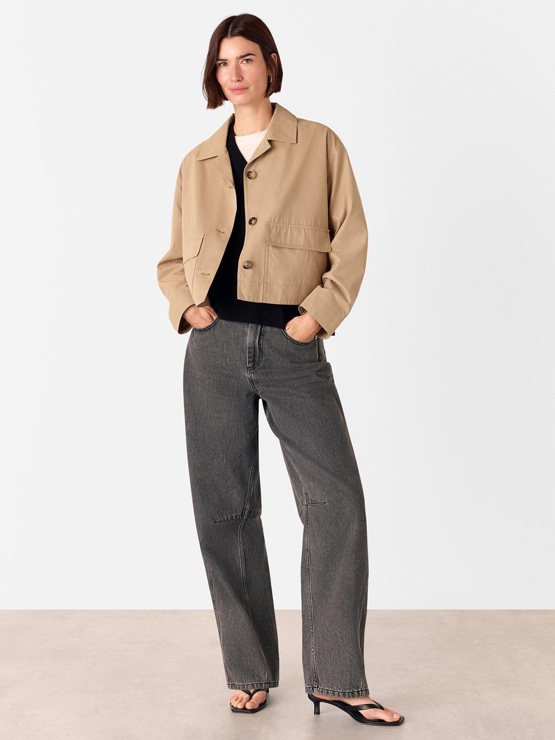 Product image 3 of 5, which shows Whistles Short Cotton Blend Crop Buttoned Trench Coat, Neutral, 6