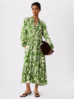 Whistles Floral Print Trapeze Midi Shirt Dress, Green/Multi