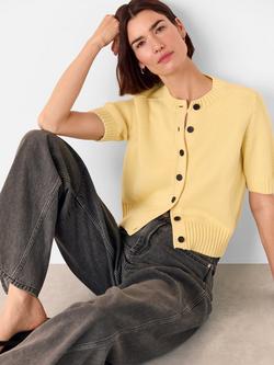 Whistles Short Sleeve Cotton Buttoned Cardigan, Yellow