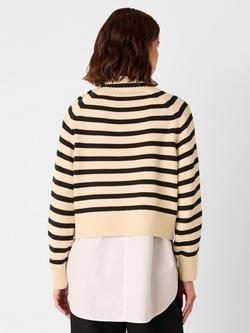Whistles Stripe Button Detail Jumper, Ivory/Multi - view 2, Ivory/Multi