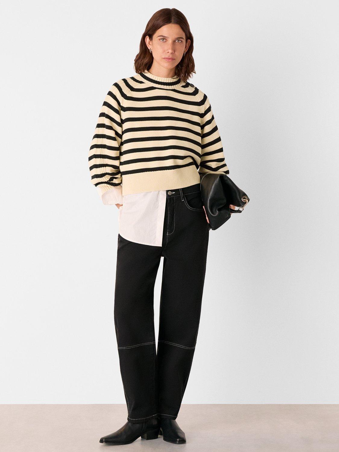 Product image 3 of 5, which shows Whistles Stripe Button Detail Jumper, Ivory/Multi, XS