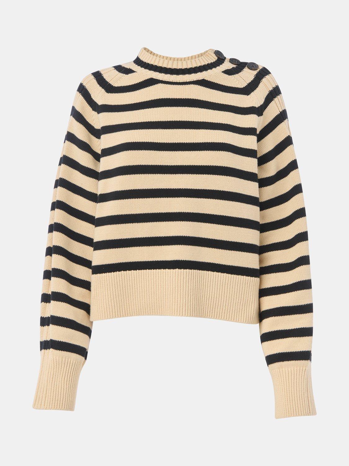 Product image 5 of 5, which shows Whistles Stripe Button Detail Jumper, Ivory/Multi, XS