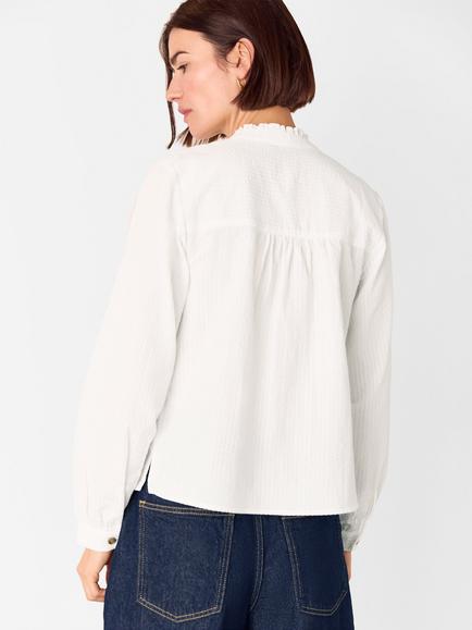 Whistles Textured Frill Cotton Shirt, White - view 2, White