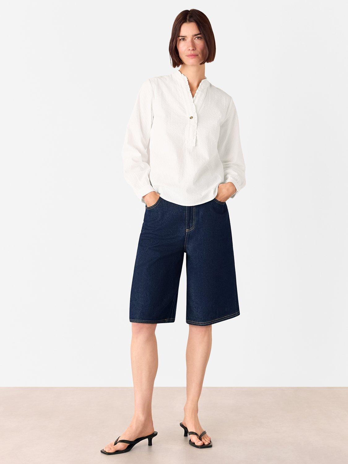 Product image 3 of 5, which shows Whistles Textured Frill Cotton Shirt, White, 6