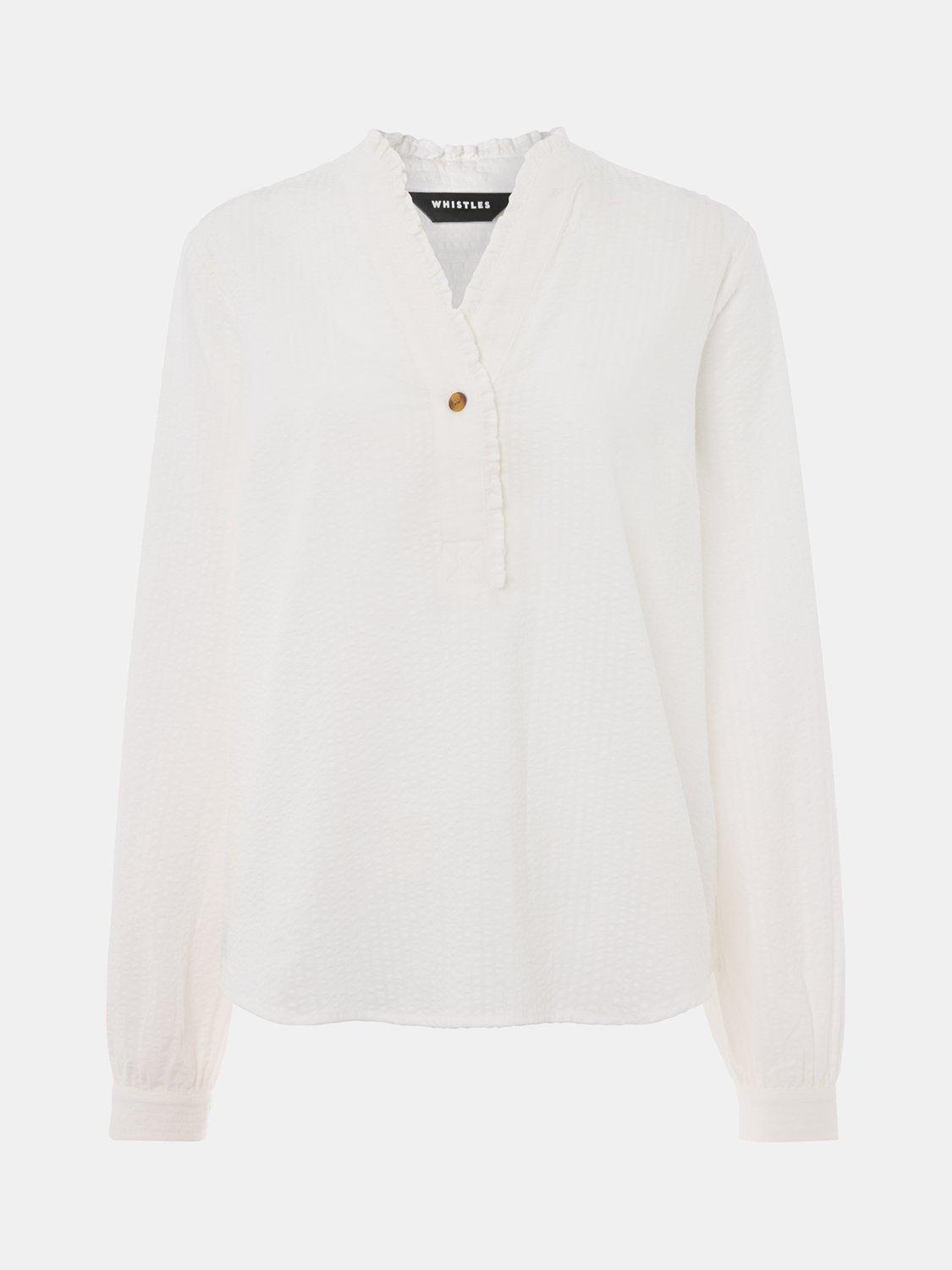 Product image 5 of 5, which shows Whistles Textured Frill Cotton Shirt, White, 6