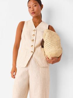 Whistles Petite Stripe Pure Linen Waistcoat, Neutral, Neutral
